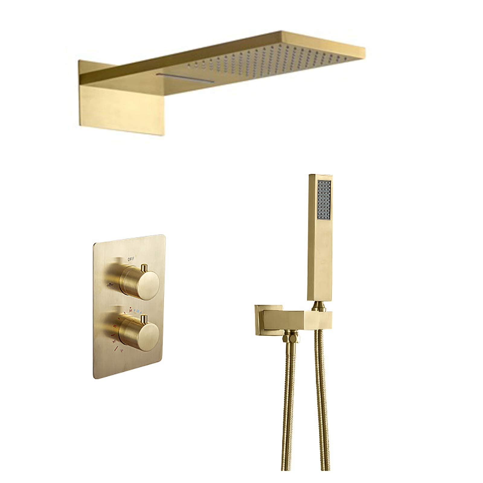 AYCDL Thermostatic Brushed Gold Shower Combo Set Wall Mounted Bathroom Shower Faucet Set with Stainless Steel Shower Head, Handheld Shower, Embedded Box