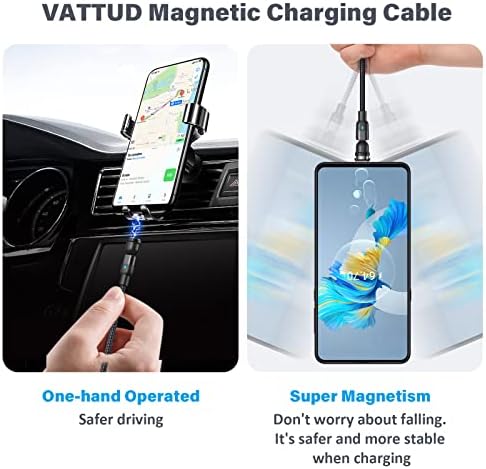 Vattud Magnetic Charging Cable 4-Pack (3.3ft/6.6ft/6.6ft/10ft), 540 Degree Rotating Magnetic Phone Charger Cable, 3 in 1 Nylon Braided Magnetic USB Cable for Type C, Micro USB