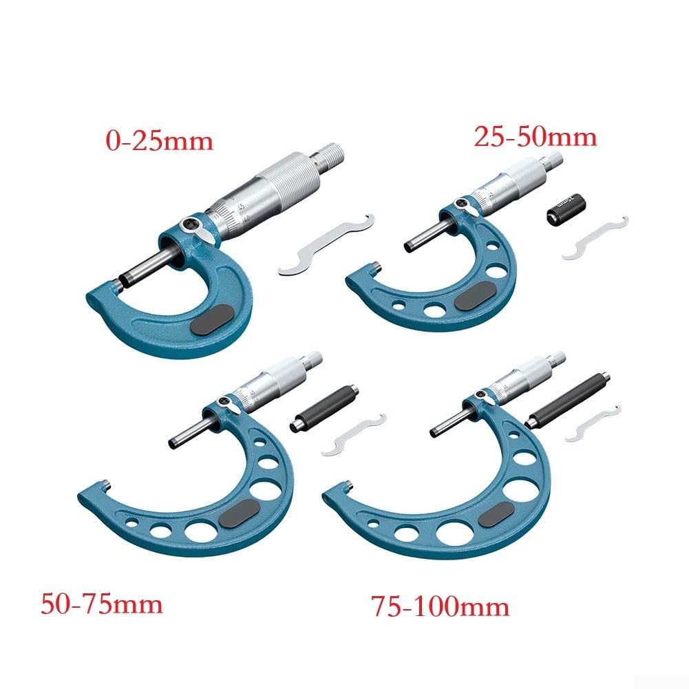 Lot de micromètres extérieurs 0-100 mm - Avec vis à étrier - Outil de mesure de précision en métal - Pour ingénierie mécanique, atelier, laboratoire, industrie (25-50 mm)
