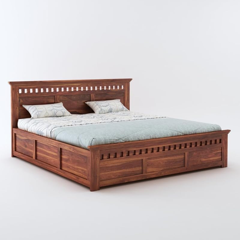 Image of Amazon Brand - Solimo Sheesham Wood Kuber King Size Bed with Box Storage Wooden Double Bed Cot Bed Furniture for Bedroom Living Room Home (Natural Finish)