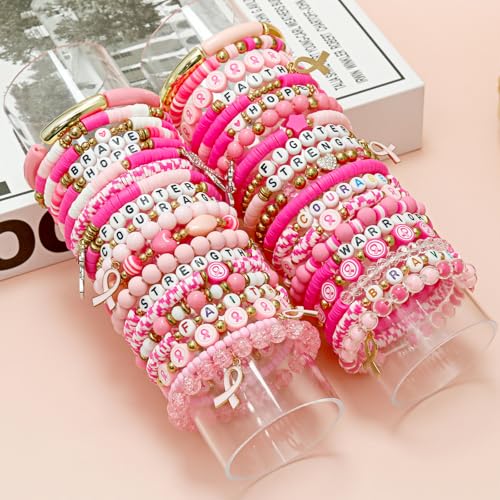 Pink Ribbon Bracelets Hope Faith Strength Courage Fight Breast Cancer Awareness Bracelet, Breast Cancer Survivor Gifts for Women Party Supplies Favors4