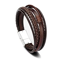 LAIHUARYWA pulseira trançada masculina couro marrom fecho branco 23 cm, Medium, Liga metálica Couro de poliuretano, Sem Pedra Preciosa