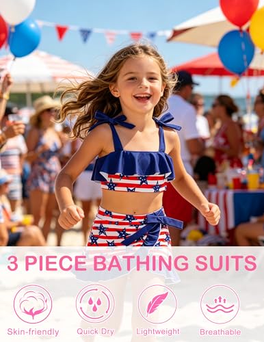 Image of ALISISTER Girls Swimsuit 3 Piece Bathing Suits Flounce Bikini Tankini Set Beach Swimwear with Cover Ups Skirt for 3-8 Years