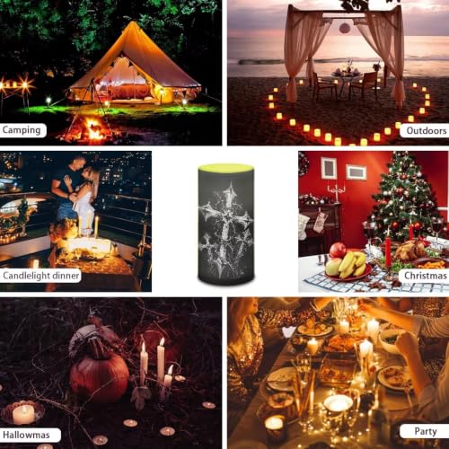 Image of Poceacles LED Flameless Candles Battery Operated Candles with Remote Control Timer Flickering Wick Pillar Tealight for Home Outdoor Decor, Cross Thorns Print Black