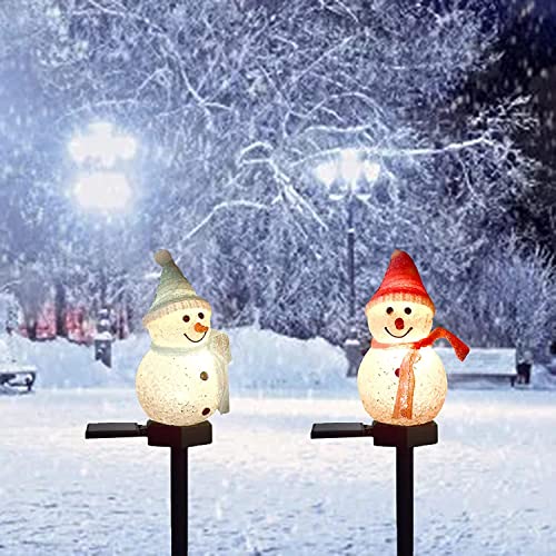 Pacote com 2 luzes solares de boneco de neve para ambientes externos, decoração de estacas de Natal,