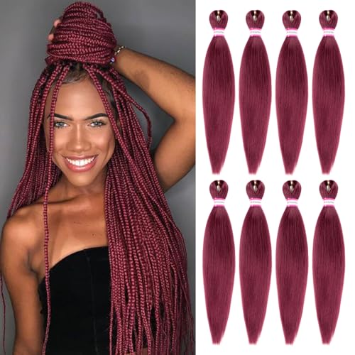 Burgundy Braiding Hair Pre Stretched 20 Inch 8 Packs Braiding