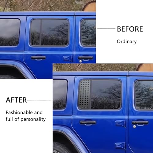 Image of Rear Door Window Decals Aluminum Alloy Glass Panel Cover for 2018-2026 Wrangler JLU Gladiator JT (Porous)