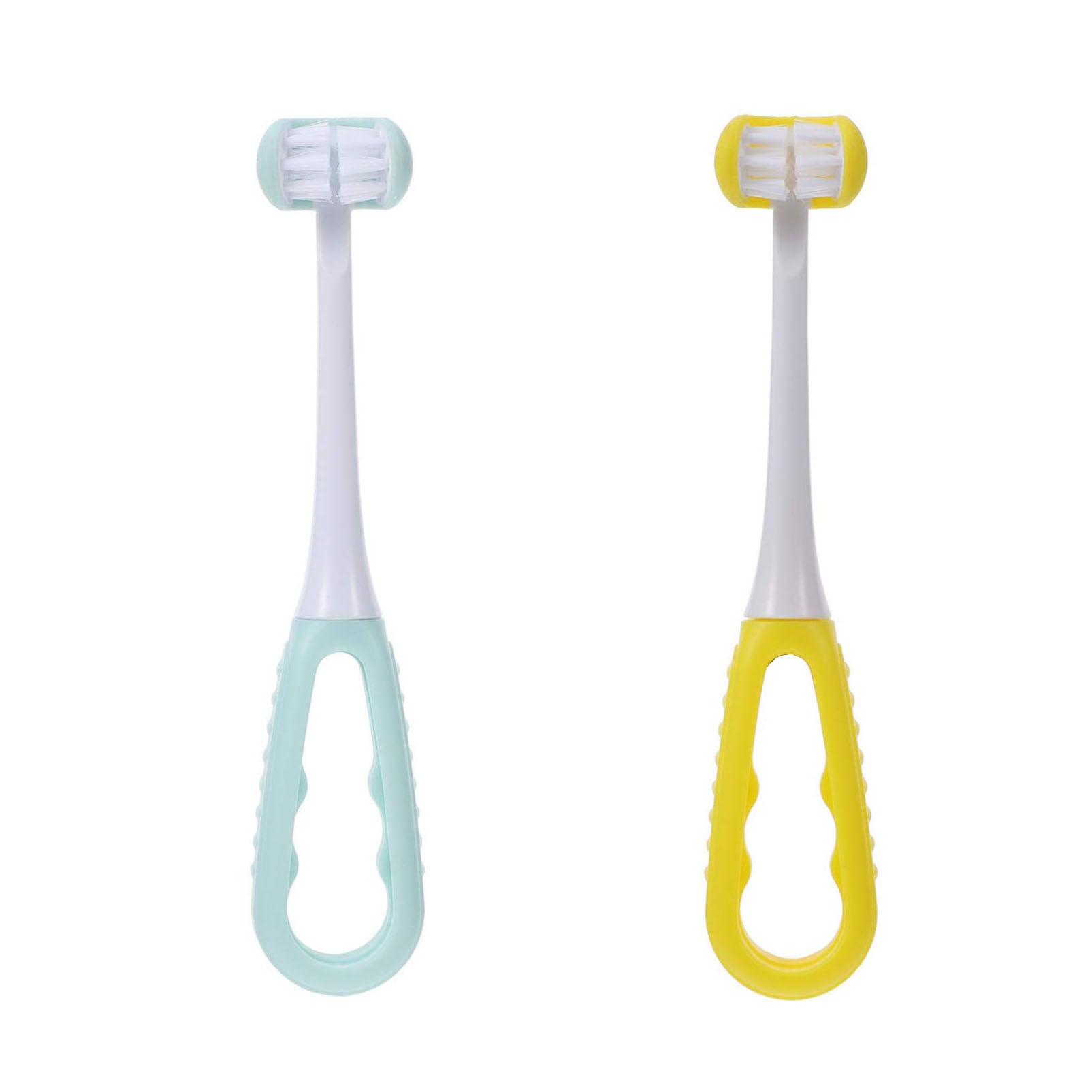 2 Pieces 3 Sided Autism Toothbrush 3d U- Type Bristles Teeth Cleaning Brush Wrap, For 3-15 Years Old Soft Bristles Soft And Gentle Clean Each Tooth To Completely Cover The Toothbrush (Yellow & Blue)
