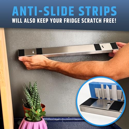 Image of 17 inch Premium Magnetic Knife Holder for Refrigerator (Double-Sided Heavy-Duty Magnets) - Upgraded Strip for Strong Fridge Mount - Clear Up Counter Space - 304 Anti-Rust Stainless Steel (Upgraded Design)