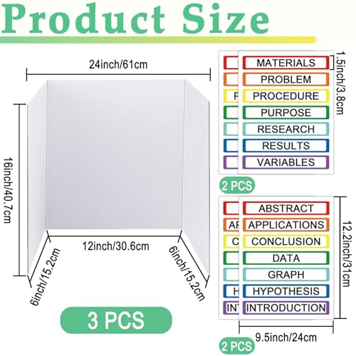 Trifold Display Boards with Colorful Self-Adhesive Sheets – 24 x 16 Inch Tri-Fold Corrugated Presentation Boards for Science Fairs, Complete Poster Board Kit - Thumbnail 2