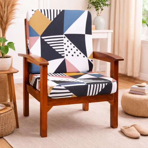 Image of STITCHNEST 'Contour Fit Series' Stretchable Printed Wooden Sofa Cover (Pack of 2) - Elastic Wooden Chair Cover | Wooden Sofa Seat Cover | Size - 20-21 x 20-21 x 3-5 in