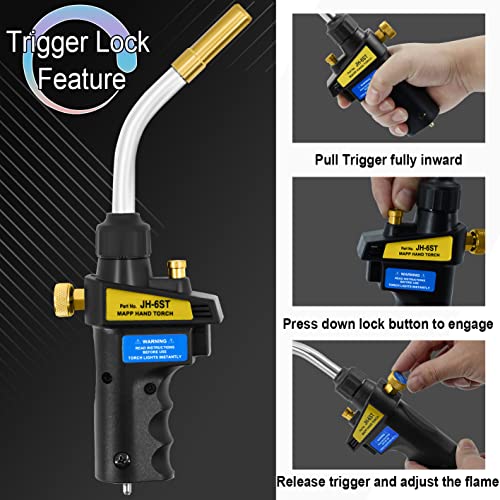 Propane Torch Head With 2 Nozzles, High Intensity Trigger-Start Soldering Torch Compatible With Mapp/Propane Gas Cga600 Cylinder For Soldering, Brazing, Welding, Map Gas Torch Head #TOP2