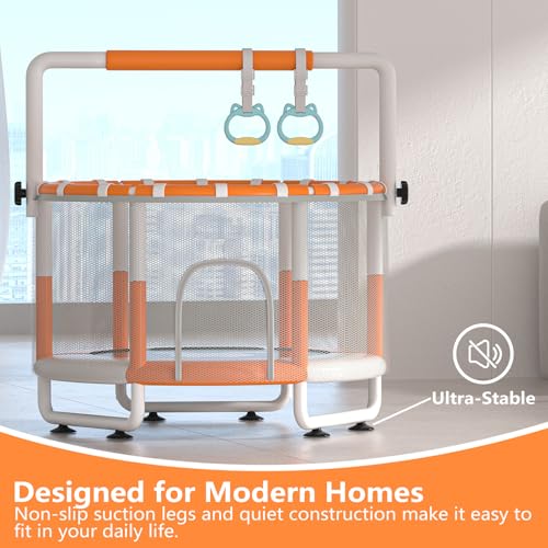 55" Kids Indoor Trampoline with Safety Net, Adjustable Gymnastics Bar & Toys – Indoor/Outdoor Toddler Play Gym for Boys & Girls Ages 3+, Birthday Gifts - Image 5