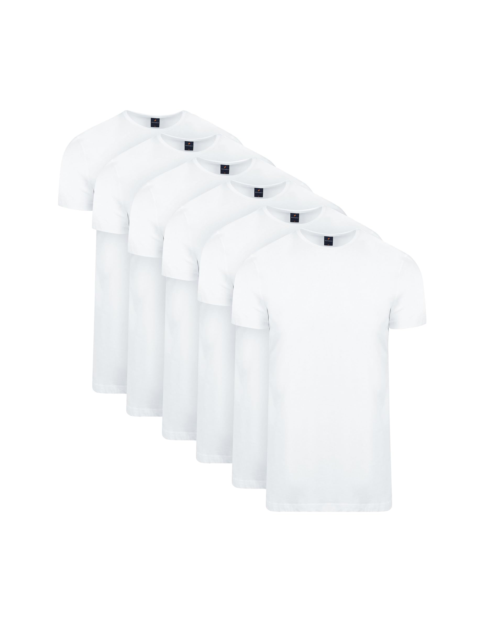 Suitable OTA Herren T-Shirts – 6er-Pack Weiße Basics mit Rundhalsausschnitt – Modern Fit – Aus Bio-Baumwolle