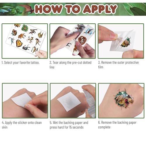 Image of 120 PCS Funny Dinosaur 3D Pre-Cut Temporary Tattoos for Kids | | Super Cute Themed Birthday Party Favors, Supplies, Decorations, Funny Jungle Fake Tattoo Stickers, Gifts for Boys Girls