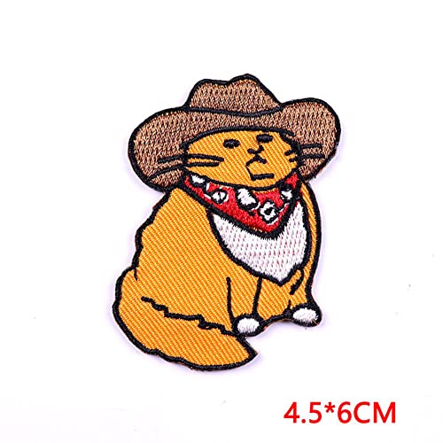 Western Cowboy Cartoon Cat Embroidery Patch Animal Pet Embroidery Appliques Iron On/Sew On Patches Funny Embroidered Badge Emblem For Backpacks Jackets Hat Clothes Diy Decoration #TOP5