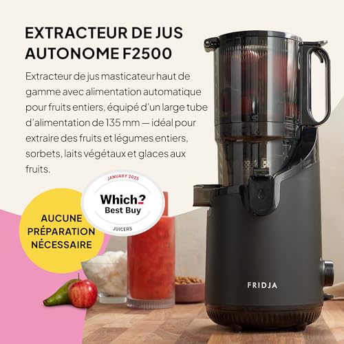 Fridja f2500 Extracteur de Jus à Alimentation Automatique | Goulotte 135mm Fruits Entiers | Extracteur à Froid 250W | Haut Rendement | Facile à Nettoyer | Sans BPA | Noir Mat [Classe énergétique A++] – vue 3
