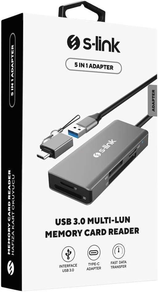 S-link SL-CR51 Type C and USB3.0 to CF/SD/M2 Ngff/Micro SD/MS 5 in 1 Metal Card Reader