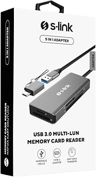 S-link SL-CR51 Type C and USB3.0 to CF/SD/M2 Ngff/Micro SD/MS 5 in 1 Metal Card Reader