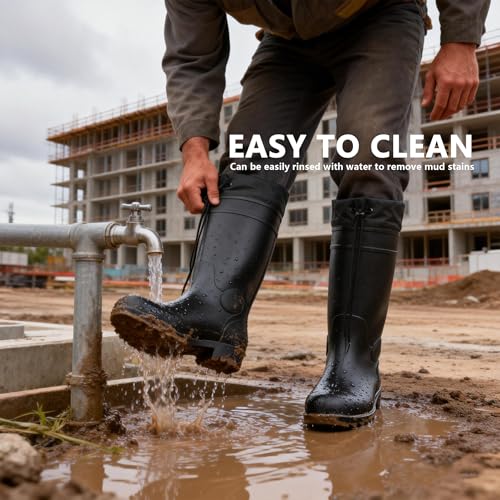Image of Rain Boots Men Knee High Waterproof Boot with PVC Rubber