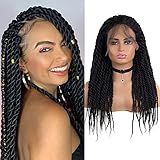 COOINEADER Braided Wigs for Black Women Lace Front Wig with Baby Hair Braids Wigs Senegalese Twist Wigs Synthetic Lace Frontal Black Hand-Braided Wig for Wome (Twsit -1B)