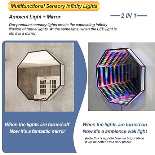 Lustro LED Infinity, tunelowe światło 3D zdalnie sterowane z efektami zmiany kolorów, sensoryczne światło LED zapewniające wyjątkowe wrażenia wizualne, 30 cm