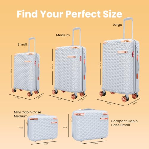 Image of AMERICAN TRAVELLER Goldie ABS 5 Pcs Set Trolley Luggage Bags Combo | Pink Gold Coated | Dual Carry Suitcase | TSA Type Lock | 8 Spinner Wheels | Satin Lining | 730 Days Warranty (28, Silver)