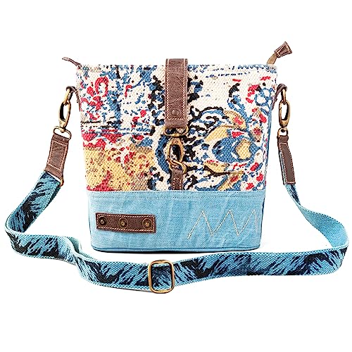 3B SHOUZO Messenger and Shoulder Bag - Blue Denim Shoulder Bag | Upcycled Vintage Canvas & Leather | Comes with 2 Different Straps2