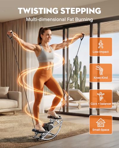 Image of Low-Impact Rocking Steppers for Exercise at Home with Digital Display & Resistance Bands and Non-Slip Mat Equipment for Seniors & Beginners,250LBS Capacity
