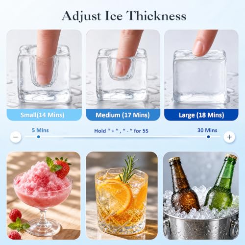 Image of Ice Maker Machine Commercial 150Lbs /24H - Freestanding Ice Maker Under Counter Ice Machine Stainless Steel, 55 Ice Cubes /Cycle, 2 Ways Water Inlet, Large Storage Bin for Bar Home Office Restaurant