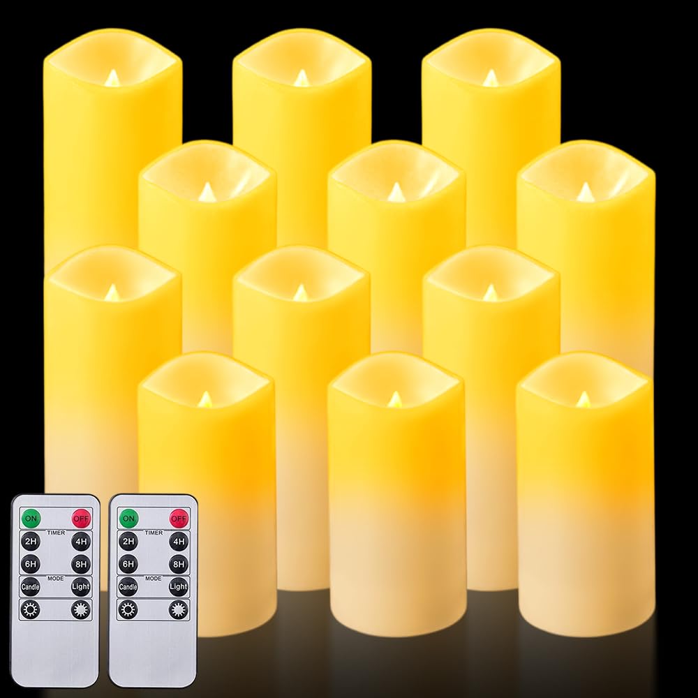 Peldris 12 Pack LED Candles, Flameless Candles Battery Operated (D:2.2" X H:4" 5" 6" 7"), Fake Candles with 2 Remote Control, Timer Functions, Flickering LED Candles for Wedding, Party, Birthday