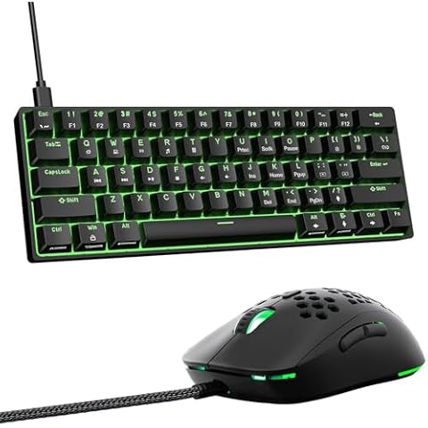 DIERYA DK61SE 60% Mechanical Gaming Keyboard and M1SE Wired Gaming Mouse, LED Backlit Gaming Keyboard, Programmable Backlit Gaming Mouse, 12800DPI, Value Combo Set-Black Cover
