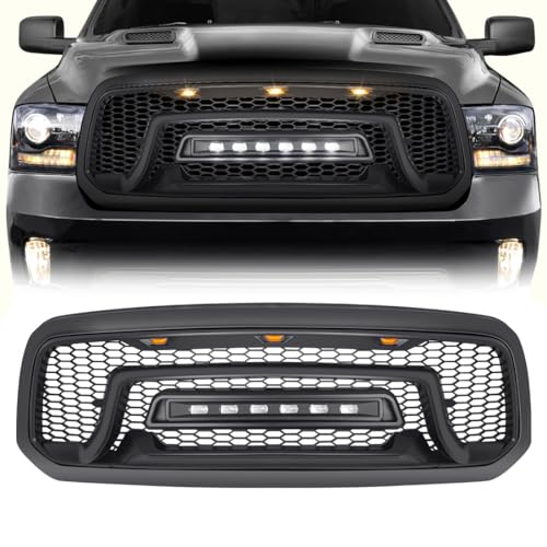 Allinoneparts Front Grille Compatible with 2013-2018 Dodge Ram 1500 2019-2023 Ram 1500 Classic Matte Black Bumper Grill w/Off-Road Lights