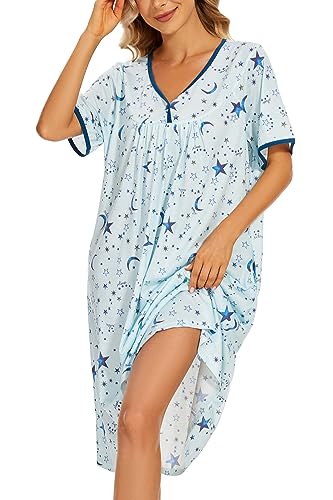 Image of AVIIER Nightgows for Women Soft Cotton Night Shirts Short Sleeve Sleepwear with Pockets