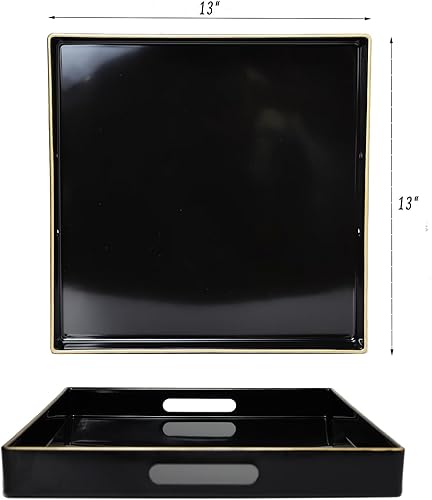 Miniatura 3 de Bandeja decorativa negra para sala de estar, bandeja cuadrada moderna de plástico para mesa de café otomana y cocina, 13 x 13 pulgadas