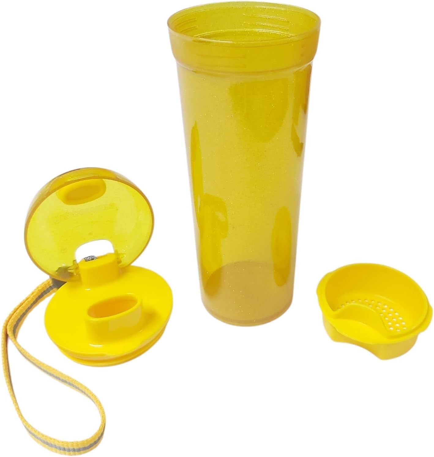 Tupperware Exclusiv Clear to Go Eco 400ml Eco Easy Flip Top Trinkflasche EcoEasy Fasche wiederverwendbar 0,4 Liter mit Tragegriff transparent gelb Glitzer