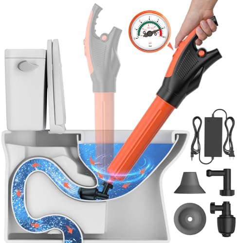 IVOTOW Electric toilet plunger,Toilet Auger with Pressure Gauge, Electric Drain Snake for Clogged Toilet, High-Pressure Toilet Auger, plungers for bathroom,Pneumatic Toilet Auger Tool