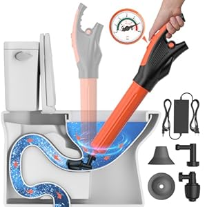 Toilet Plunger, Drain Clog Remover, High-Pressure Air Drain Blaster with Real-Time Barometer Powerful Drain Snake Sink Plunger Plumbing Tools Plungers for Bathroom, Sink, Floor, Kitchen Clogged