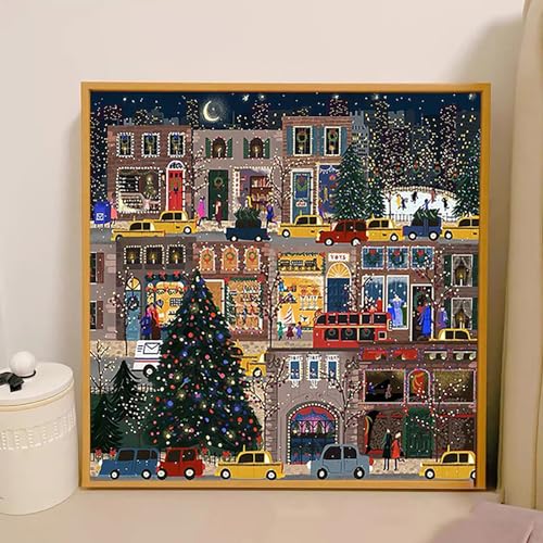 Lakymisy 5Dダイヤモンドアート 賑やか クリスマス夜景 ダイヤモンド描画 手作り 絵画手芸キット クリスマスツリー 塗装キット フルドリル絵画 初心者でも楽しめる 手芸キット 壁飾り ホームルーム装飾 30*30cm