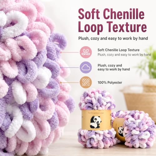 Image of Loop Yarn 5Packs,Shenlin Chunky Chenille Yarn for Hand Knitting Baby Blanket,Machine Washable Polyester Fluffy Thick Bulky Yarn for Scarfs,Craft Projects