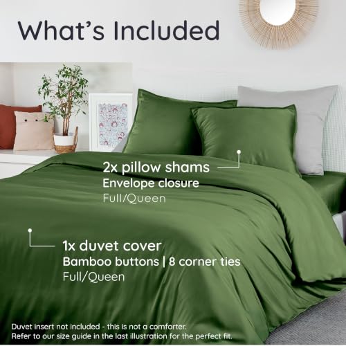 Image of Bambaw 100% Viscose Derived from Bamboo Duvet Cover Queen Size - 3 Pieces Cooling Duvet Cover Queen Set, Breathable & Soft Bedding Set, No Comforter (Olive)