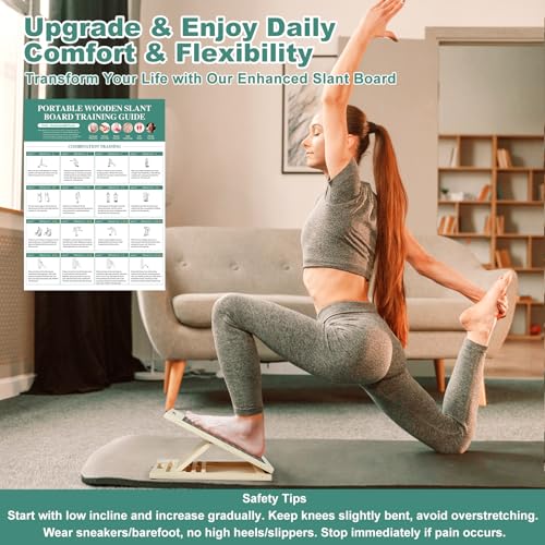Slant Board for Calf Stretching, 11-Layer Hardwood Stretch Board with 2 Resistance Bands & Training Poster, Non-Slip Squat Wedge for Ankle & Foot Rehab, Physical Therapy, Plantar Fasciitis Relief - Image 2