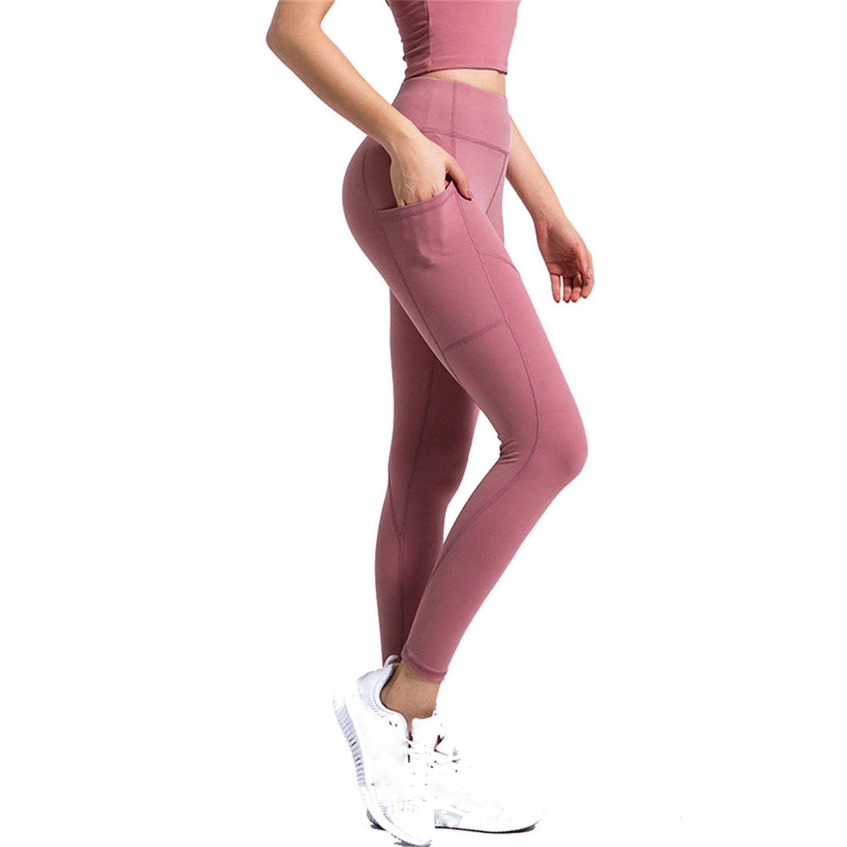 Leggins Mujer Gimnasio Deportivo Pilates, Levantamientos de la altura de las mujeres con bolsillos, pantalones de yoga flaca de la cintura alta control de la abdomen Poder Flex Pantalones de entrenami
