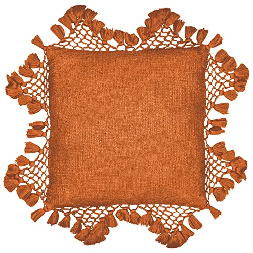 furn. Yard Anko Polyester Filled Cushion – Textured Cotton with Macramé Tassel Trim (Pecan – Square)