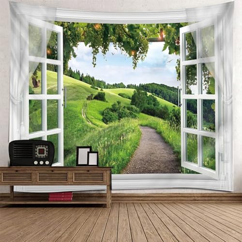 Tapisserie murale paysage naturel grand format 150x150 déco salon blanc vert
