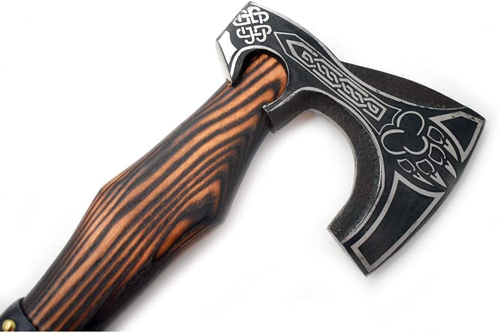 Medieval Style Viking Hatchet – Handmade Hand Forged Tomahawk Axe for Camping & Hunting (Black & Brown 6054)