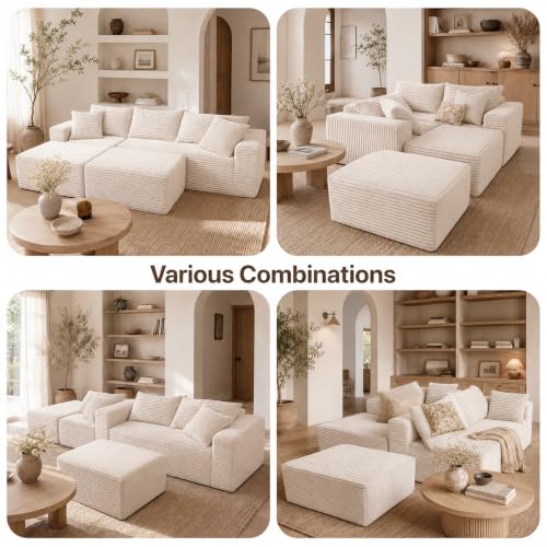 Image of Claiks 94 inch Boneless Couch, U-Shape Corduroy Sectional Sofa, Beige