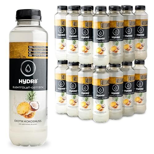 HYDR8 Elektrolytgetränk ohne Zucker mit erfrischendem Exotik-Kokosnuss Geschmack – Elektrolyte Sport und Feiern – Elektrolyte ohne Zucker – 5 Elektrolyte inkl. Magnesium (24 x 500ml zzgl. Pfand)