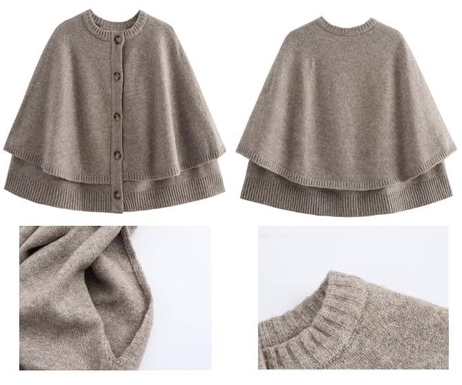 Cape Coat for Women Button Up Cropped Cardigan Dressy Casual Workwear Knitted Sweater Old Money4