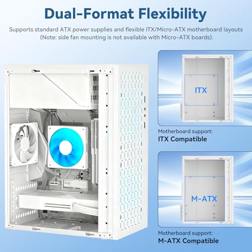 Image of High Airflow Micro ATX PC Case - Support MATX, Mini-ITX, Slim With USB2.0x2 I /O Port, White Without Fans